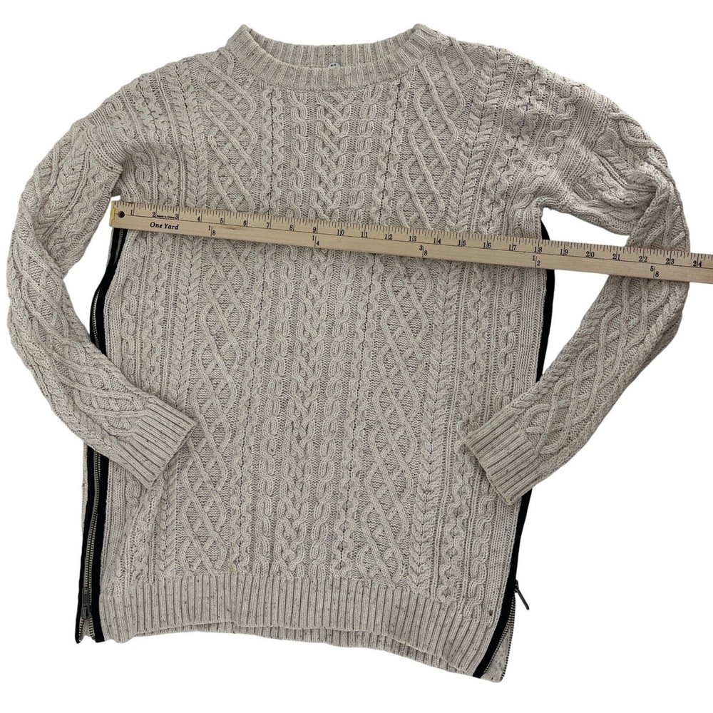 Margaret O'Leary‎ Cable Knit Sweater Womens Medium Beige Good Side Zip Pullover - Picture 3 of 7